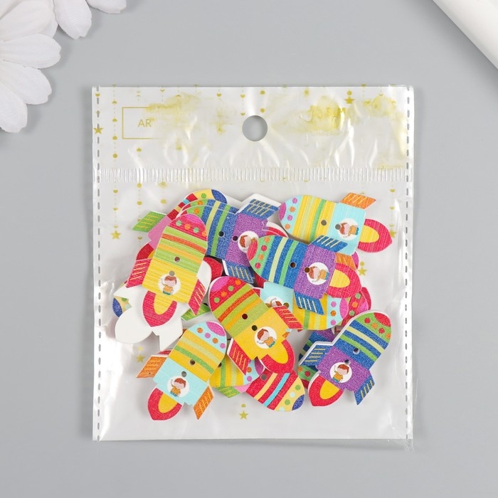 Пуговицы дерево для творчества 2 прокола Пуговицы дерево для творчества 2 прокола "Ракета" набор 20 шт 2,3х3,6 см