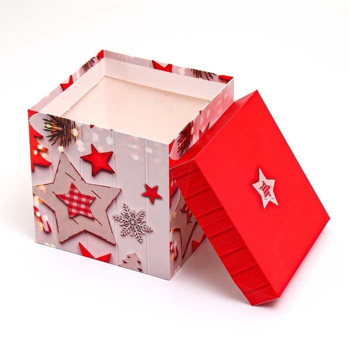 Новый год. Коробка подарочная новогодняя складная Новый год. Коробка подарочная новогодняя складная "Звезды новый год" 15х15х15 см.