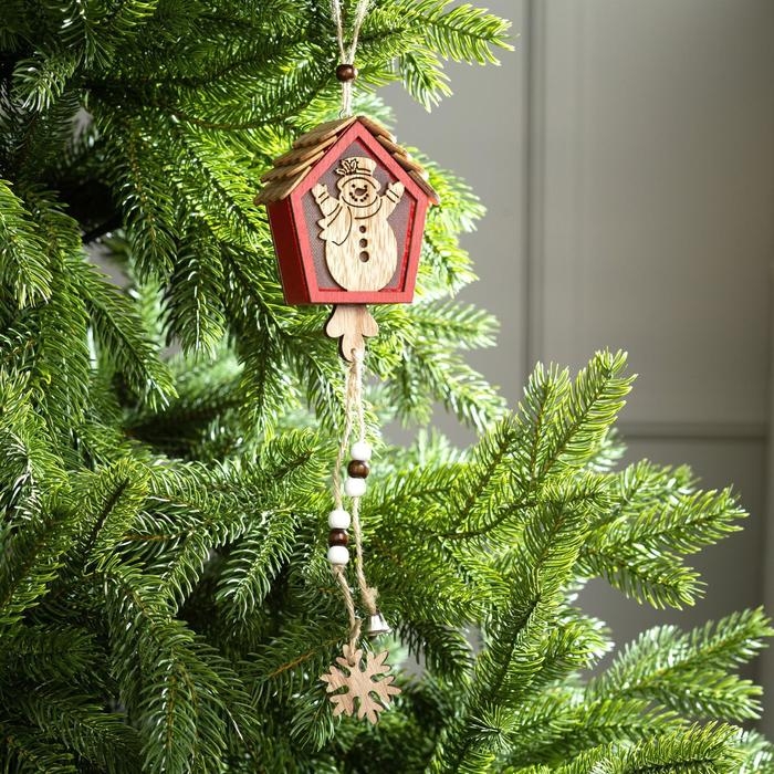 Ёлочная игрушка «Домик со снеговиком», от батареек, свечение тёплое белое Ёлочная игрушка «Домик со снеговиком», от батареек, свечение тёплое белое