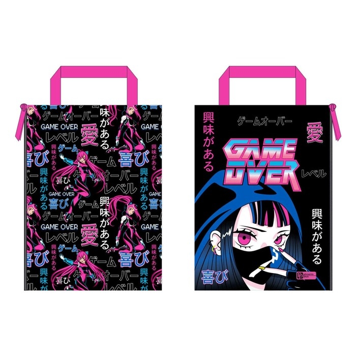 Папка для тетрадей А4, 330 х 250 х 10 мм, молнии сверху, с ручкой, текстильная, Феникс+ Папка для тетрадей А4, 330 х 250 х 10 мм, молнии сверху, с ручкой, текстильная, Феникс+ "Кибераниме"