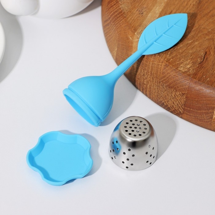 Ситечко для чая Доляна «Листок», нержавеющая сталь 304, цвет голубой Ситечко для чая Доляна «Листок», нержавеющая сталь 304, цвет голубой