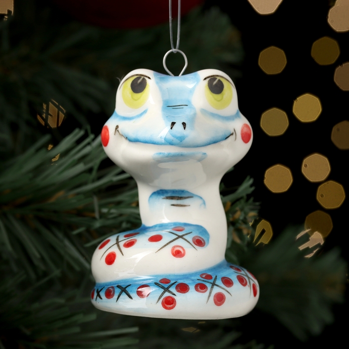 Новый год. Ёлочная игрушка символ года Новый год. Ёлочная игрушка символ года "Змей Улыбка синий", 7 см, фарфор