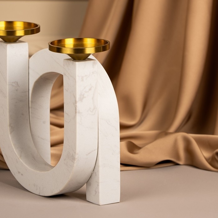 Подсвечник латунь, мрамор «Камелия» 19 х 18 х 8 см