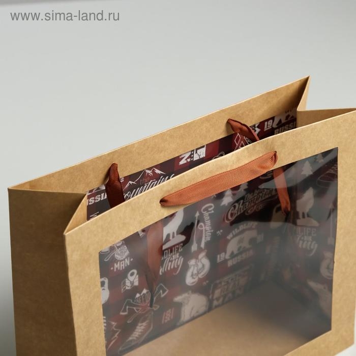 Пакет подарочный крафтовый с пластиковым окном, упаковка, «Man», 31 х 26 х 11 см Пакет подарочный крафтовый с пластиковым окном, упаковка, «Man», 31 х 26 х 11 см