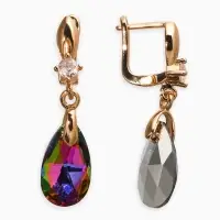 Серьги со стразами &laquo;Иллюзион&raquo;, капля на овале, бело-бензиновые в розовом золоте