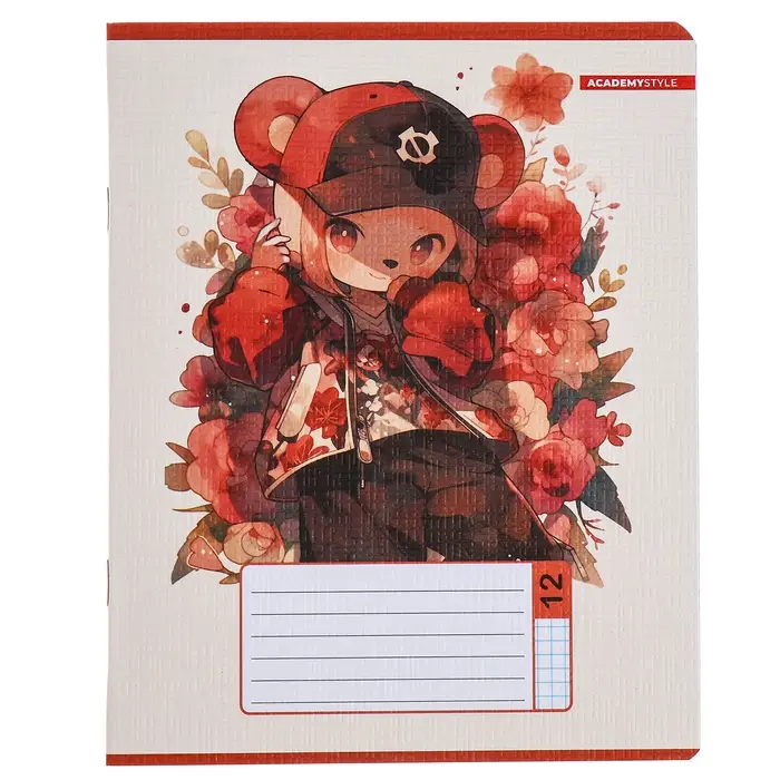 Тетрадь 12 листов в клетку &laquo;С ушками&raquo;, обложка бумага, текстура, МИКС