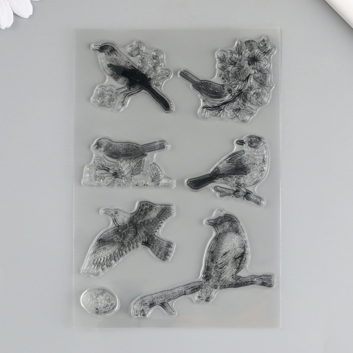 Штамп для творчества силикон "Птички на ветках" 11х16см