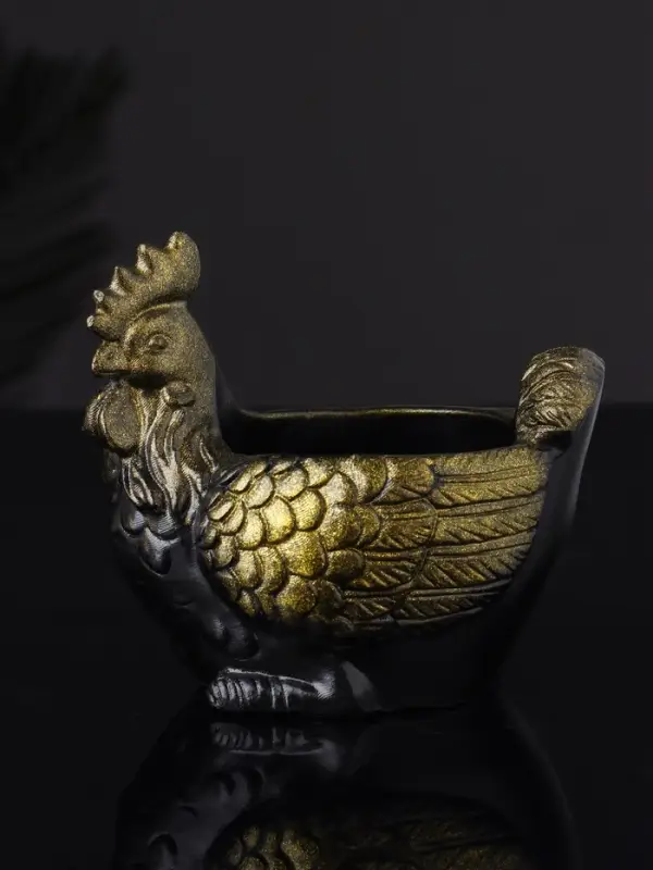 Кашпо "Курица" 10х9х6 см, черный с позолотой