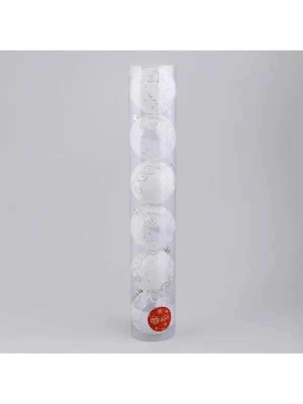 Ёлочные игрушки &laquo;Ажурные завитки&raquo;, шары новогодние, набор 6 шт., d=8 см, белый