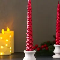 Набор свечей новогодних &laquo;Ель&raquo;, 1.9&times;1.9&times;20 см, 2 шт., красный металлик