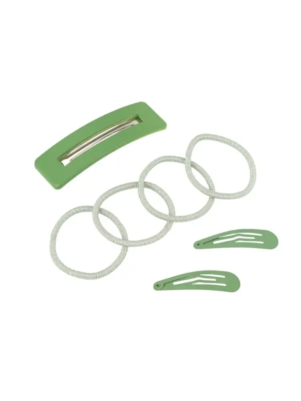 Набор для волос QF &laquo;Элери&raquo;, 4 резинки 6.5 см, заколка - автомат 8 см, 2 заколки 4.5 см, зелёный