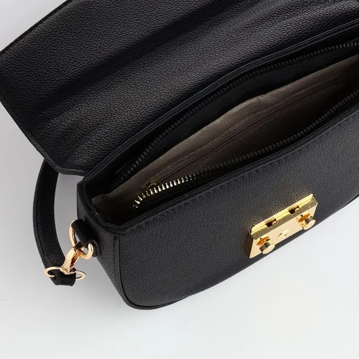 Сумка женская мессенджер TEXTURA на клапане, 23&times;6&times;15 см, чёрная