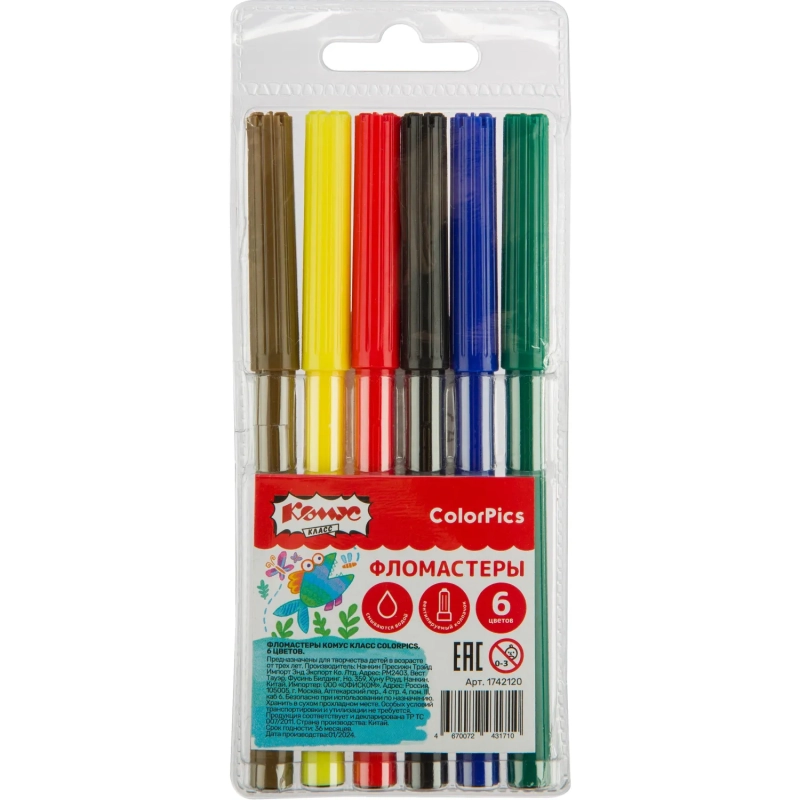 Фломастеры Комус Класс ColorPics набор 6 цв.,вентилир.,смыв., блист. упак