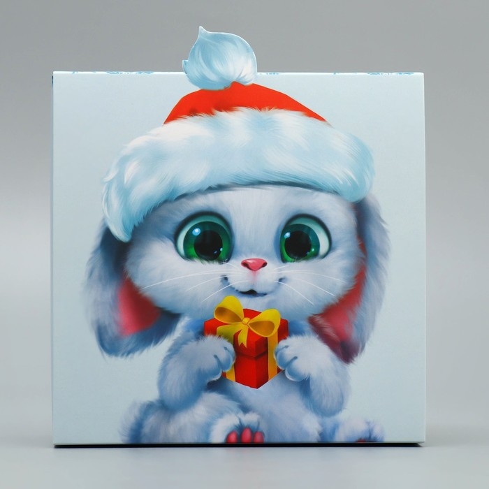 Подарочная коробка новогодняя складная «Зайчик с подарком», 15 х 15 х 8 см, Новый год Подарочная коробка новогодняя складная «Зайчик с подарком», 15 х 15 х 8 см, Новый год