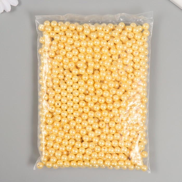 Набор бусин Набор бусин "Жемчуг" d 8 мм, 250 гр, светло-жёлтый