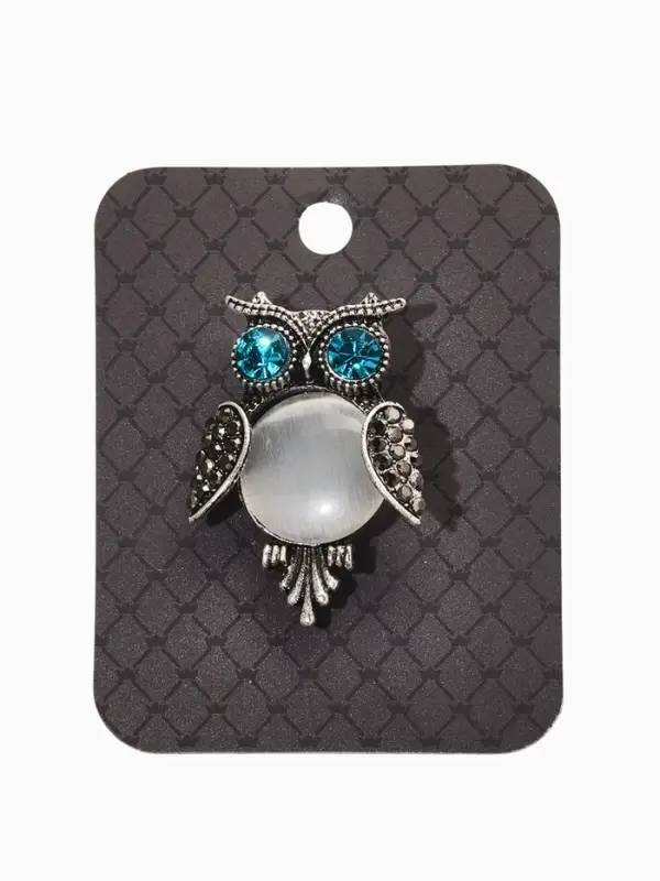 Брошь &laquo;Сова круглая&raquo;, белый, синяя в чернёном серебре