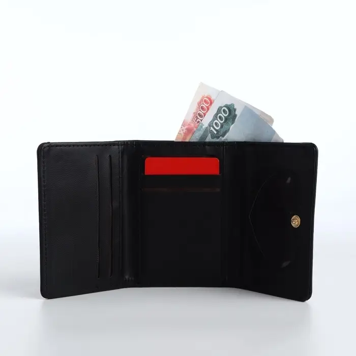 Кошелёк &laquo;Цветочек&raquo;, маленький, для девочки, на кнопке, чёрный