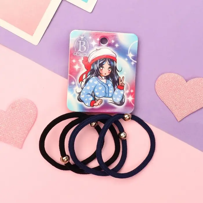 Резинка для волос  Резинка для волос "Комиксы" (набор 4 шт) девчонка шляпка, 5 см, чёрный синий