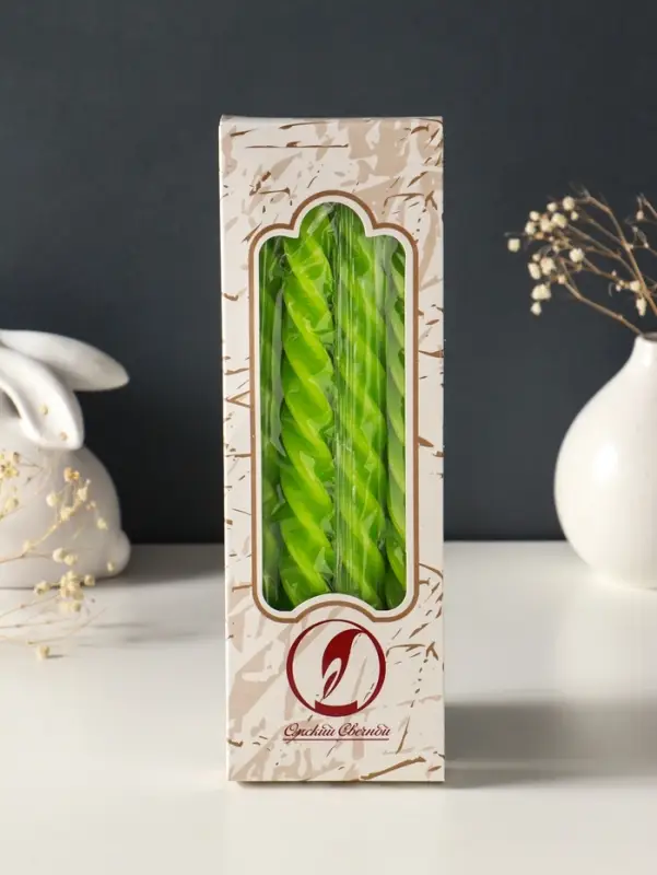 Набор свечей витых, 2,3х 24,5 см, 5 ч, 50 г, 4 штуки, зелёный