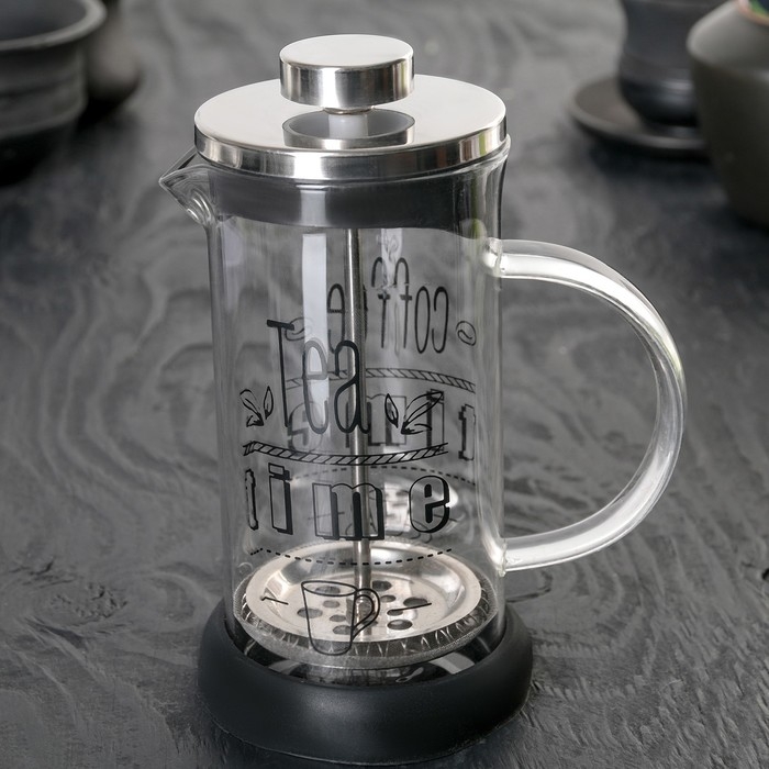 Чайник заварочный френч - пресс «Келли», 350 мл, стекло, цвет чёрный, рисунок МИКС Чайник заварочный френч - пресс «Келли», 350 мл, стекло, цвет чёрный, рисунок МИКС