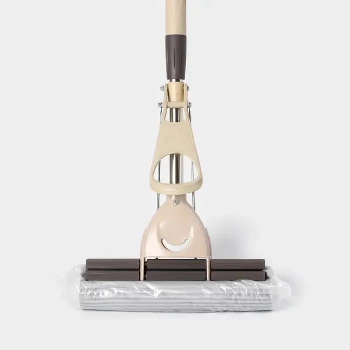 Швабра для мытья пола PVA с двойным роликовым отжимом Доляна, стальной телескоп черенок 28×6×106(130) см