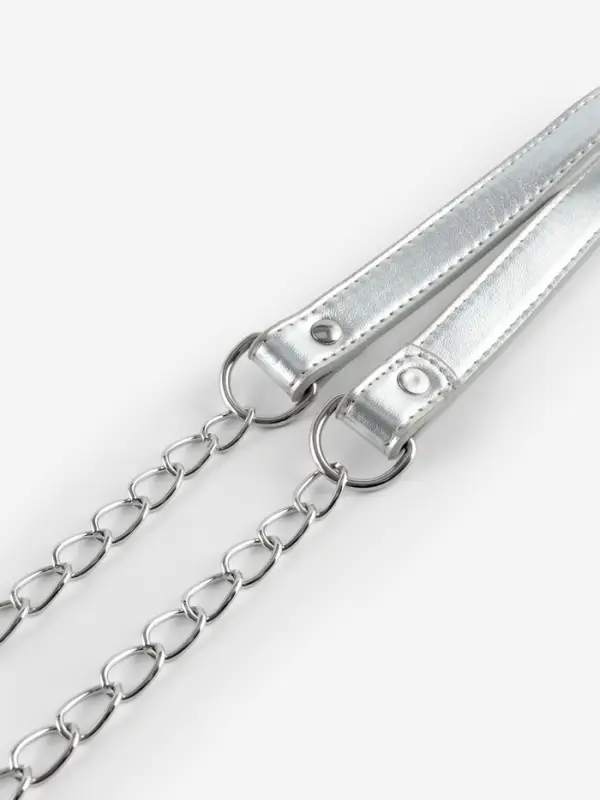 Ручка для сумки, с цепочками и карабинами, 120&times;1.8 см, цвет серебряный