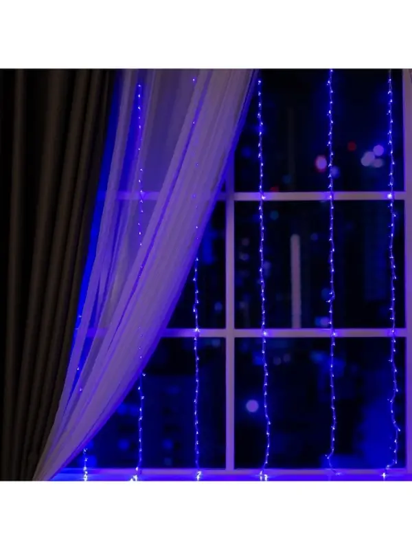 Гирлянда &laquo;Водопад&raquo; 2&times;1.5 м, IP20, прозрачная нить, 400 LED, свечение синее, 8 режимов, 220 В