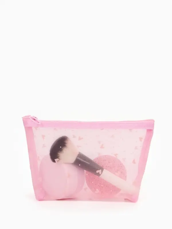 Косметичка дор Сердца, сетка 17*6,5*13,5, отд на молнии, розовый Косметичка дор Сердца, сетка 17*6,5*13,5, отд на молнии, розовый