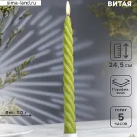 Свеча витая, 2.3&times;24.5 см, 5 ч, 50 г, оливковая