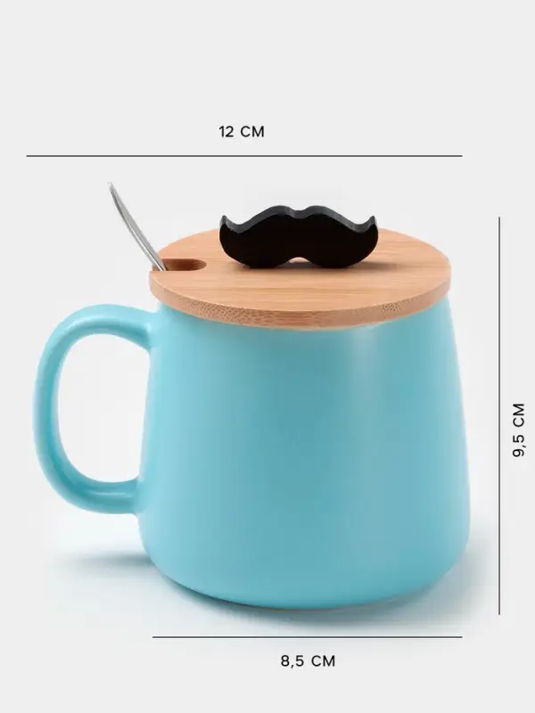 Кружка с ложкой &laquo;Мистер&raquo;, 380 мл, керамика, голубая