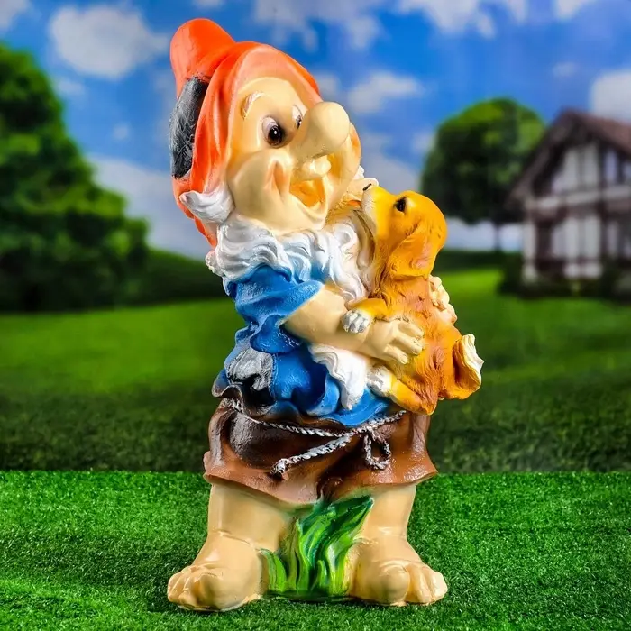 Садовая фигура из полистоуна &laquo;Гном с собачкой&raquo;, 46&times;22&times;23 см