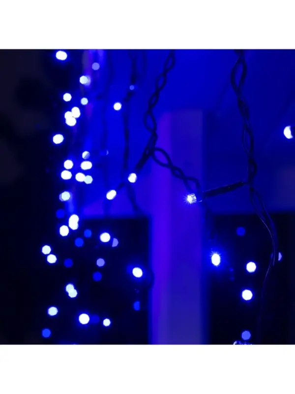 Гирлянда &laquo;Бахрома&raquo; 3&times;0.6 м, IP44, УМС, тёмная нить, 160 LED, свечение синее, мерцание белым, 220 В
