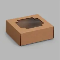 Коробка складная, крышка-дно,с окном, крафт, 12 х 12 х 5 см