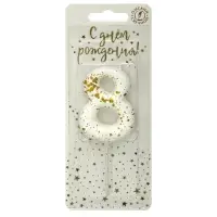 Свеча в торт "Белые брызги", цифра "8"