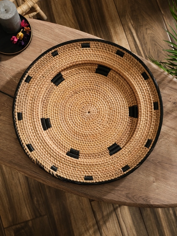 Тарелка декоративная плетеная ротанг "Узор 4", 50х50х5 см