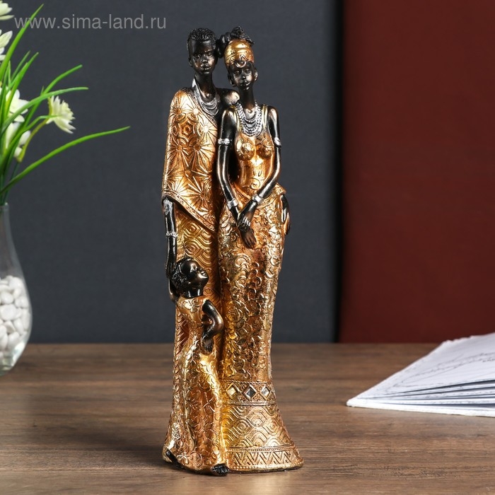 Сувенир полистоун  Сувенир полистоун "Африканская семья" наряд с золотыми узорами 30,5х7,4х10,2 см
