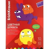 Бумага цветная А4 ErichKrause Jolly Friends, 10 листов, 10 цветов, односторонняя, мелованная, на клею