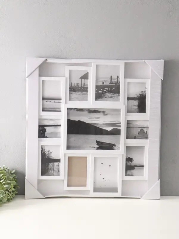 Фоторамка пластик на 11 фото 10х15, 13х18, 20х25 см "Семейные моменты" белая 61,5х60 см