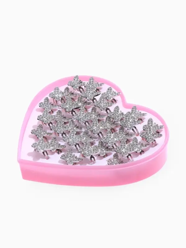 Кольцо &laquo;Выбражулька. Бабочка&raquo;, стразы, белое в серебре, безразмерное