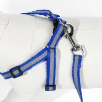 Комплект со светоотражающей лентой, ширина 1 см, поводок 120 см, шлейка 26-40 см, синий