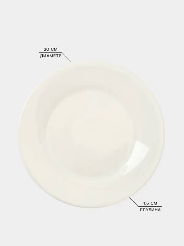 Тарелки Доляна White Label, набор 4 шт., d=20 см, утолщенный край, фарфор, белые