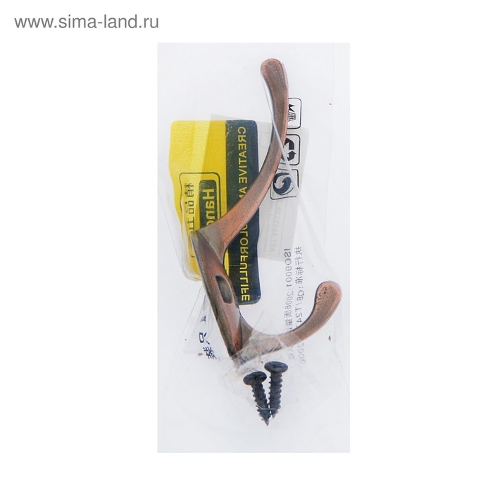 Крючок мебельный ТУНДРА TKD008, двухрожковый, медь, 4 шт TMP Крючок мебельный ТУНДРА TKD008, двухрожковый, медь, 4 шт TMP