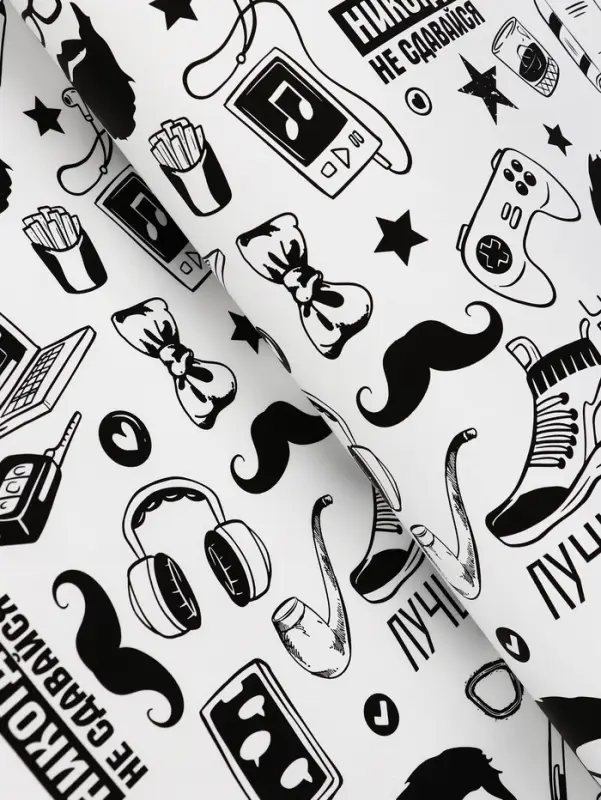 Бумага упаковочная крафт &laquo;На стиле&raquo; черный цвет на белом фоне, 0.72&times;10&plusmn;5% м, 60 г