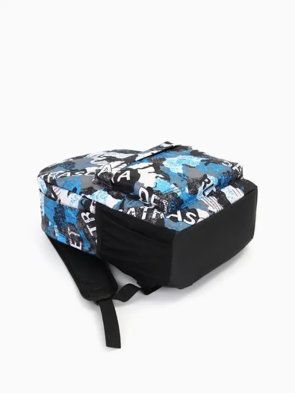 Рюкзак школьный на молнии, с карманами, с принтом, размер 30&times;13&times;42 см, голубой/серый