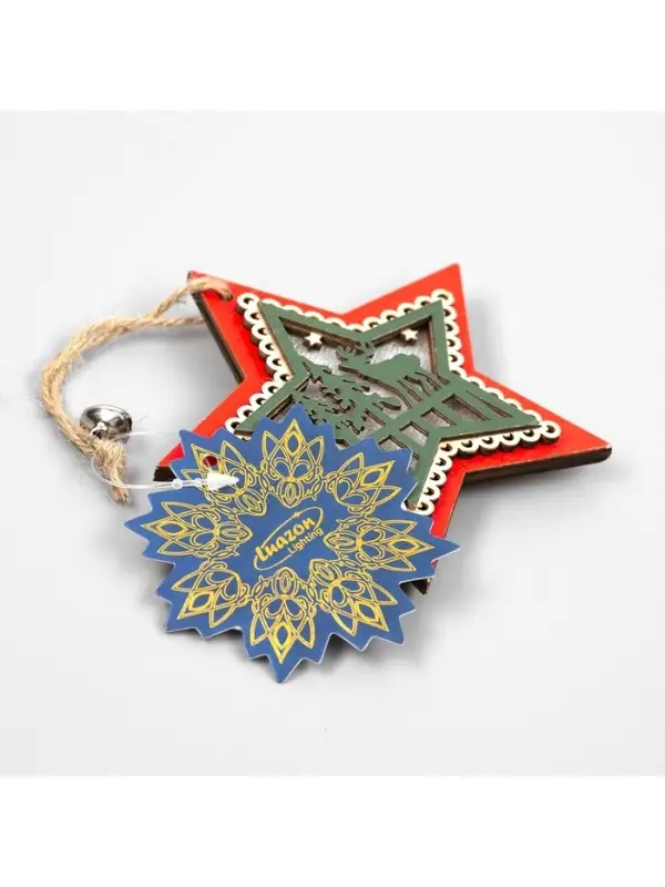 Ёлочная игрушка &laquo;Красная звезда с оленем&raquo;, 10&times;10&times;2 см, 4 LED, от батареек, свечение тёплое белое