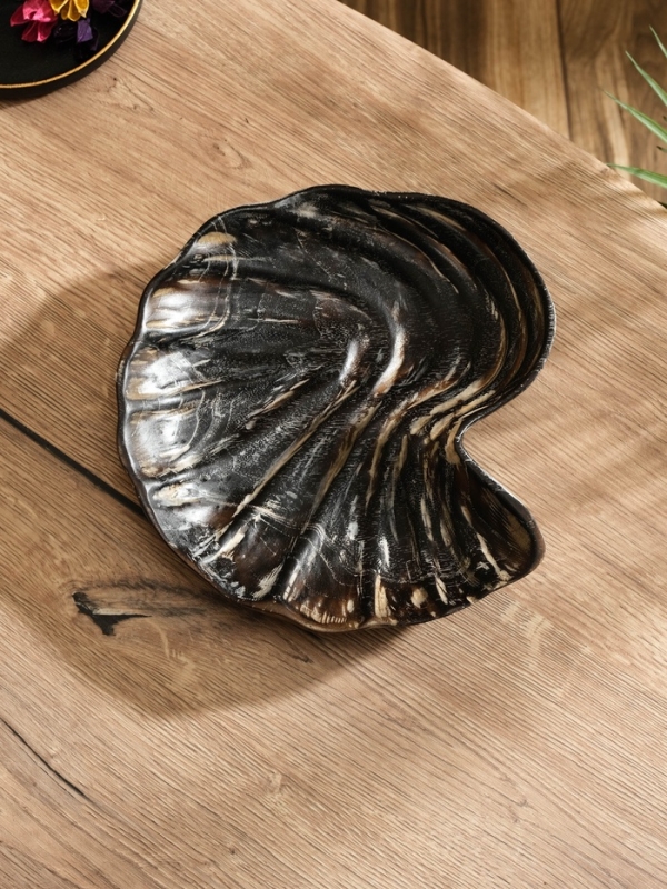 Тарелка Тарелка "Ракушка" дерево Джати, 26х23х3 см, цв. тёмно-коричневый