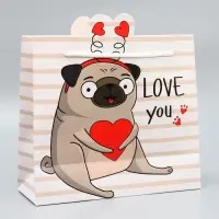 Пакет подарочный, упаковка, Love you, 25&times;22&times;10 см