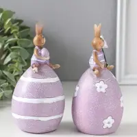 Сувенир полистоун "Лавандовые зайчики верхом на пасхальных яичках" набор 2 шт 6,5х6,5х13 см   109158