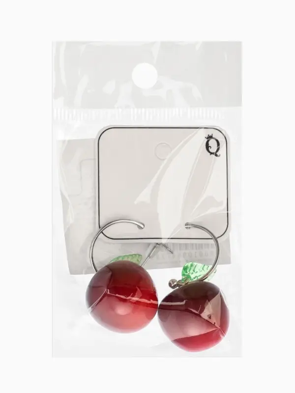 Серьги-кольца Серьги-кольца "Черешня с листочком", цвет бордовый в серебре