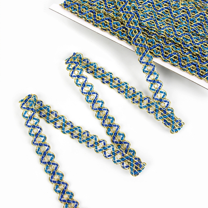 Тесьма «Змейка», сине-голубая с золотом, 1,5 см, 25 м Тесьма «Змейка», сине-голубая с золотом, 1,5 см, 25 м